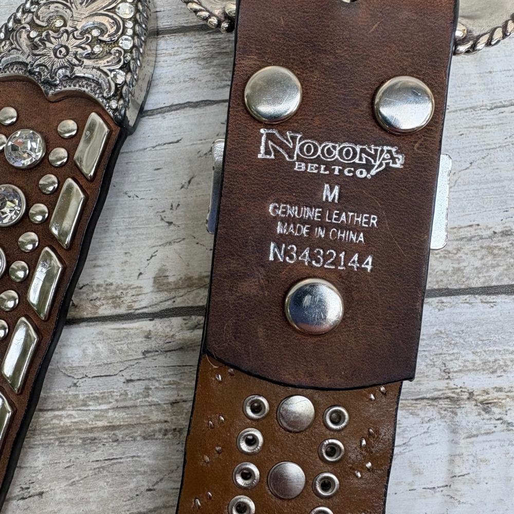 Nocona Belt Co Western Belt 33" Brown Rhinestone Studded Bling Y2K Cowgirl Rodeo - Picture 6 of 11